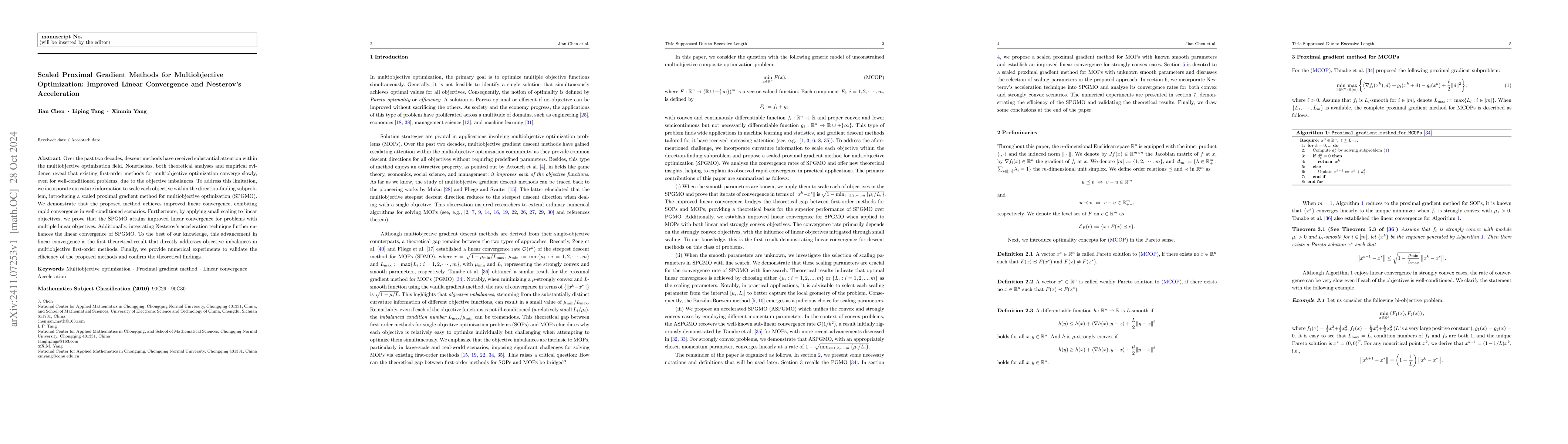 Thumbnail for Scaled Proximal Gradient Methods for Multiobjective Optimization:
  Improved Linear Convergence and Nesterov's Acceleration
