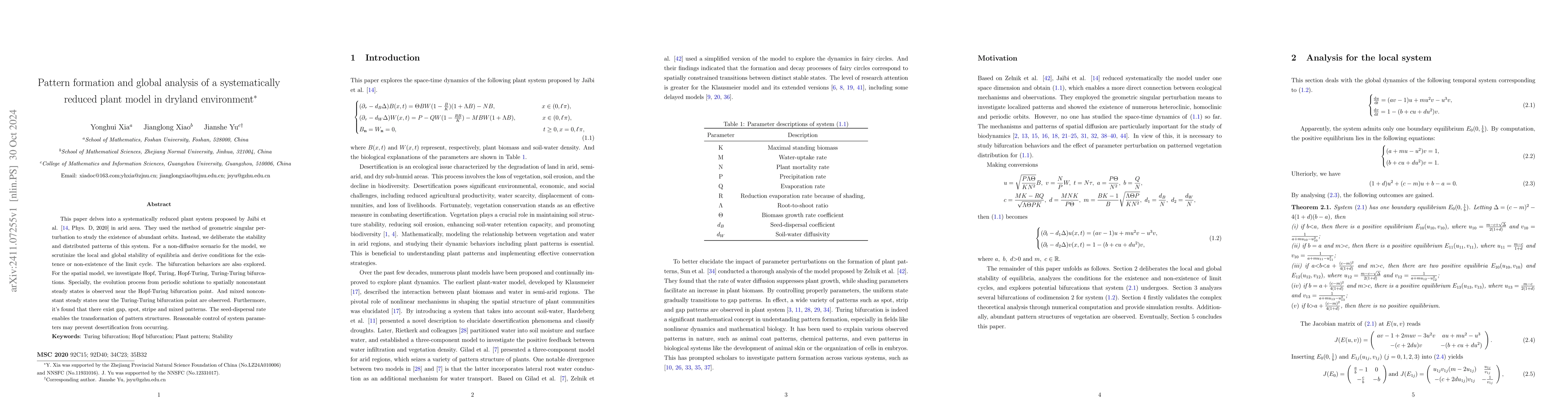 Thumbnail for Pattern formation and global analysis of a systematically reduced plant
  model in dryland environment