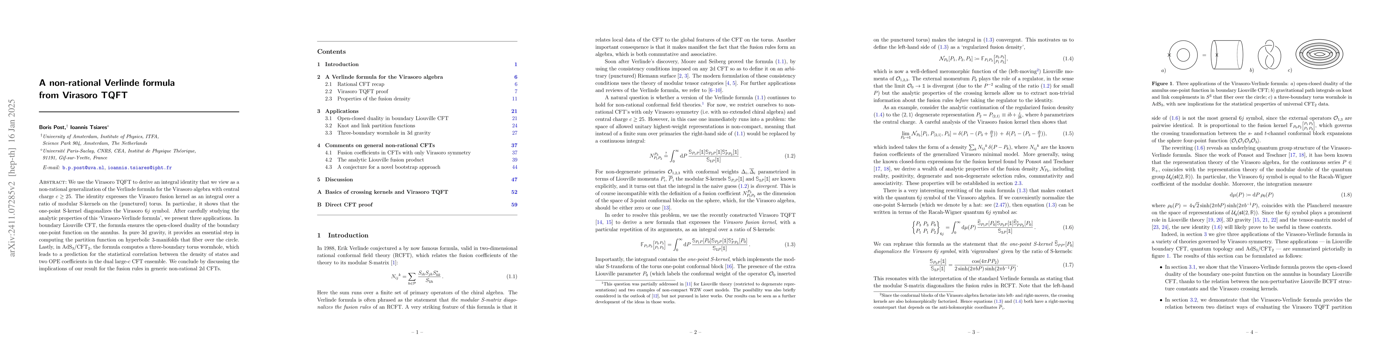 Thumbnail for A non-rational Verlinde formula from Virasoro TQFT