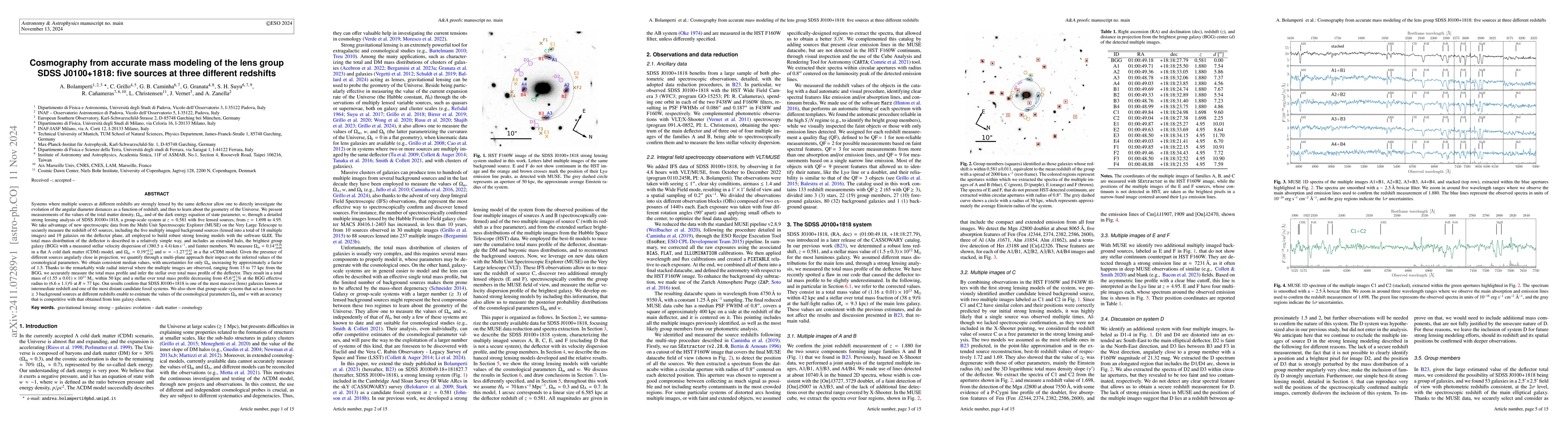 Thumbnail for Cosmography from accurate mass modeling of the lens group SDSS
  J0100+1818: five sources at three different redshifts