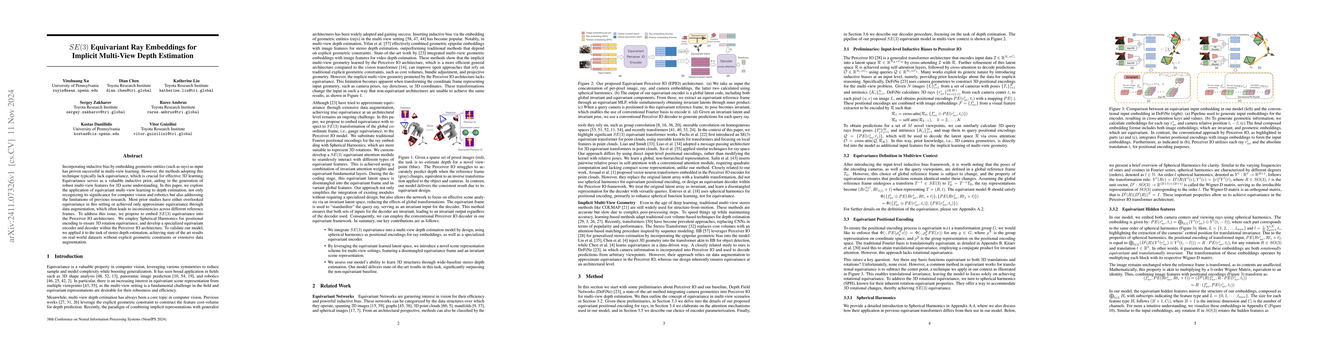 Thumbnail for $SE(3)$ Equivariant Ray Embeddings for Implicit Multi-View Depth
  Estimation