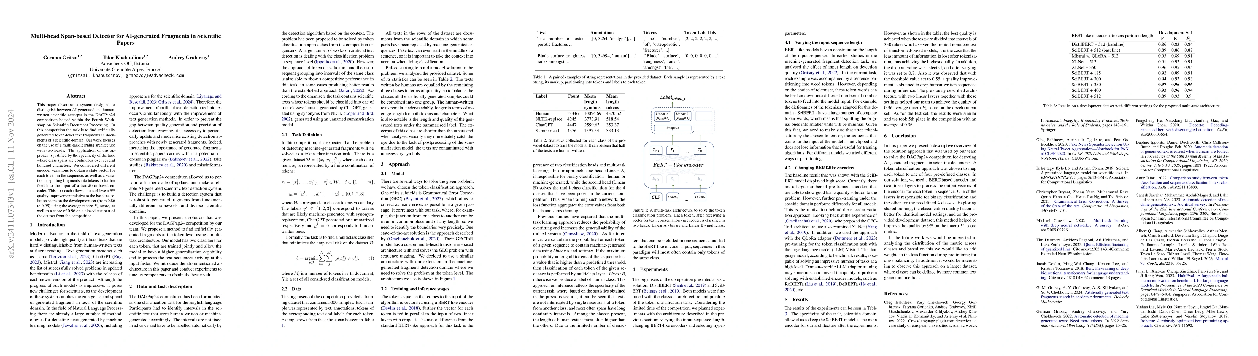 Thumbnail for Multi-head Span-based Detector for AI-generated Fragments in Scientific
  Papers