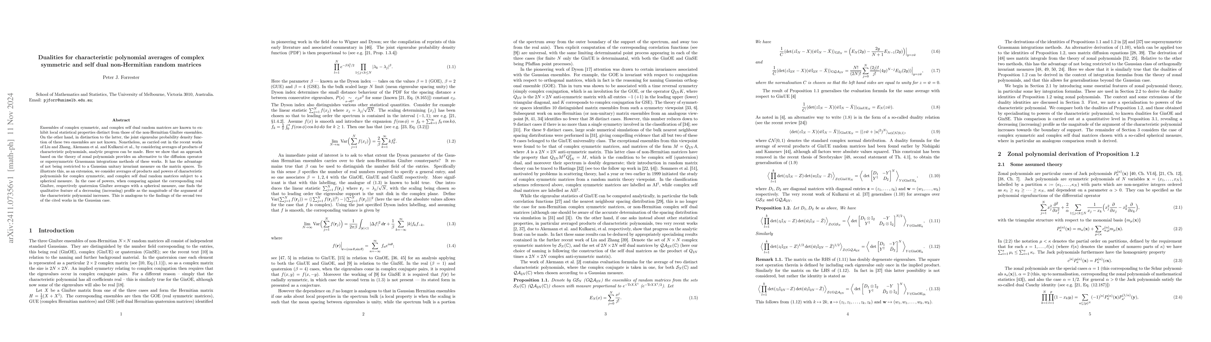 Thumbnail for Dualities for characteristic polynomial averages of complex symmetric
  and self dual non-Hermitian random matrices