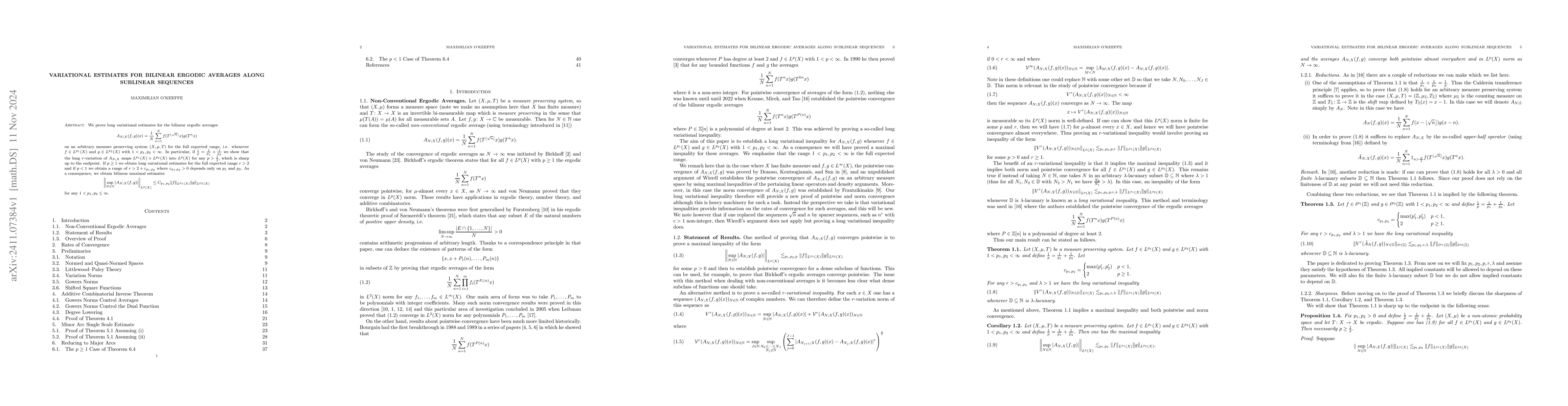 Thumbnail for Variational Estimates for Bilinear Ergodic Averages Along Sublinear
  Sequences