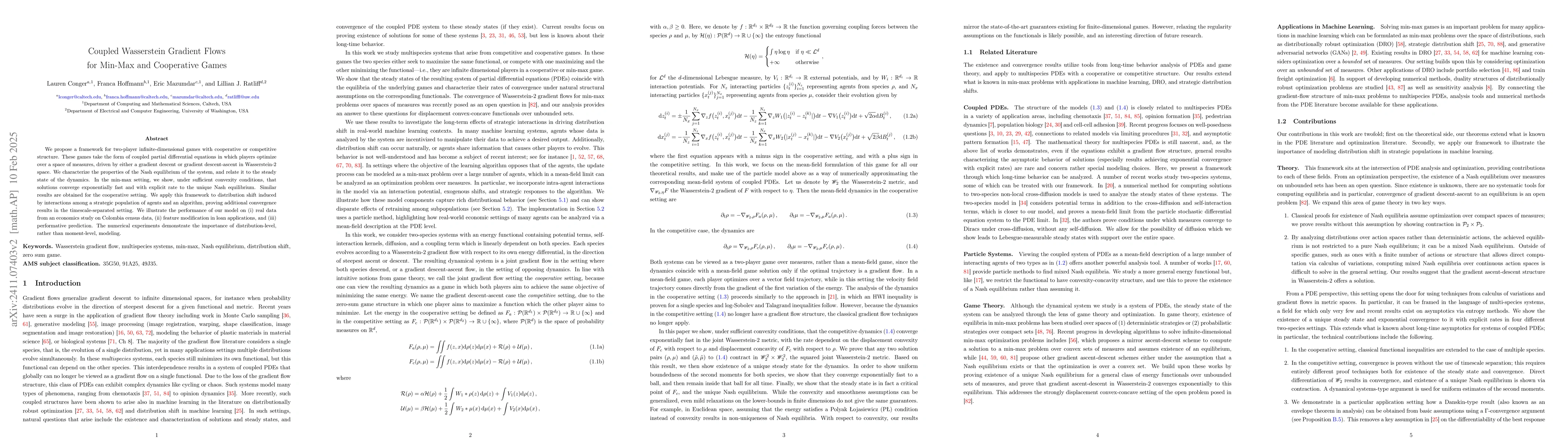 Thumbnail for Coupled Wasserstein Gradient Flows for Min-Max and Cooperative Games