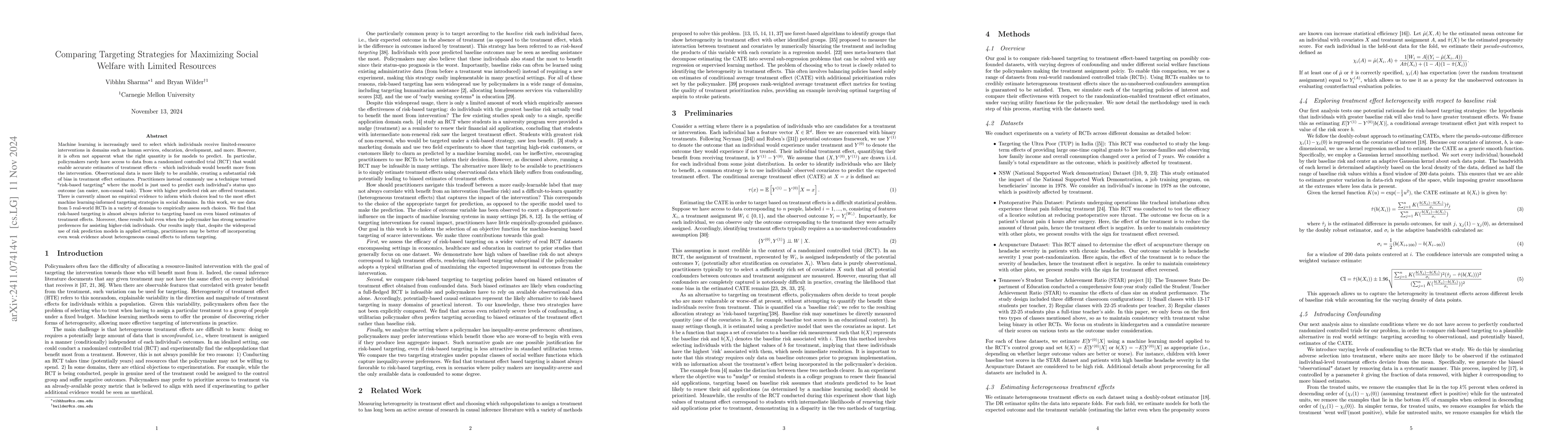 Thumbnail for Comparing Targeting Strategies for Maximizing Social Welfare with
  Limited Resources