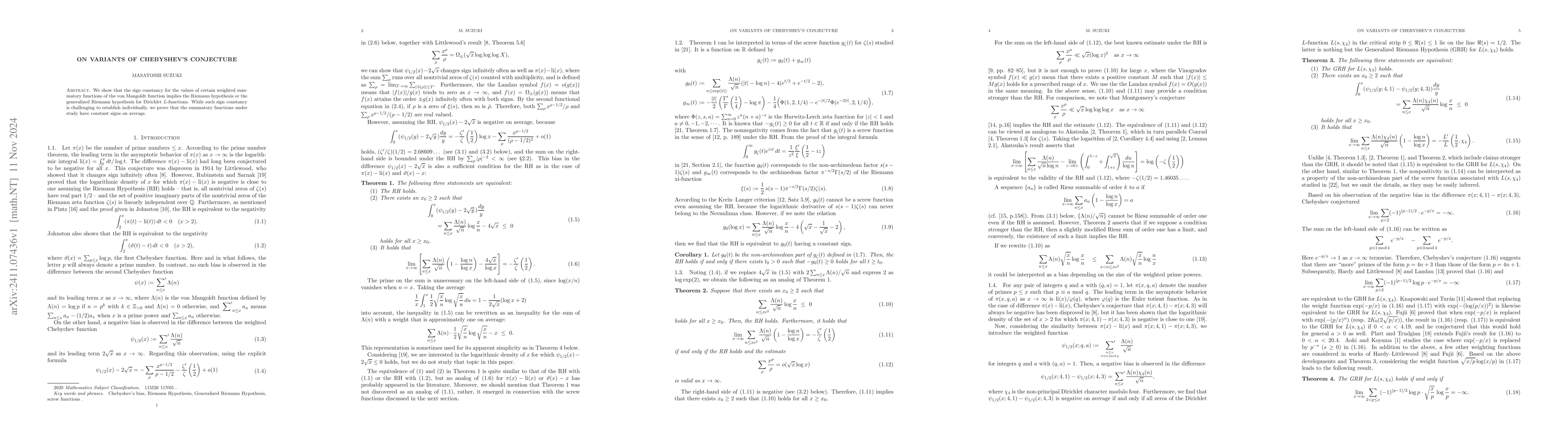 Thumbnail for On variants of Chebyshev's conjecture