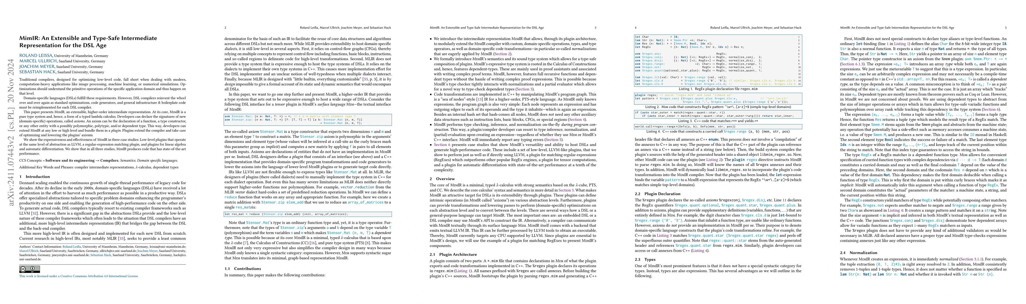 Thumbnail for MimIR: An Extensible and Type-Safe Intermediate Representation for the
  DSL Age