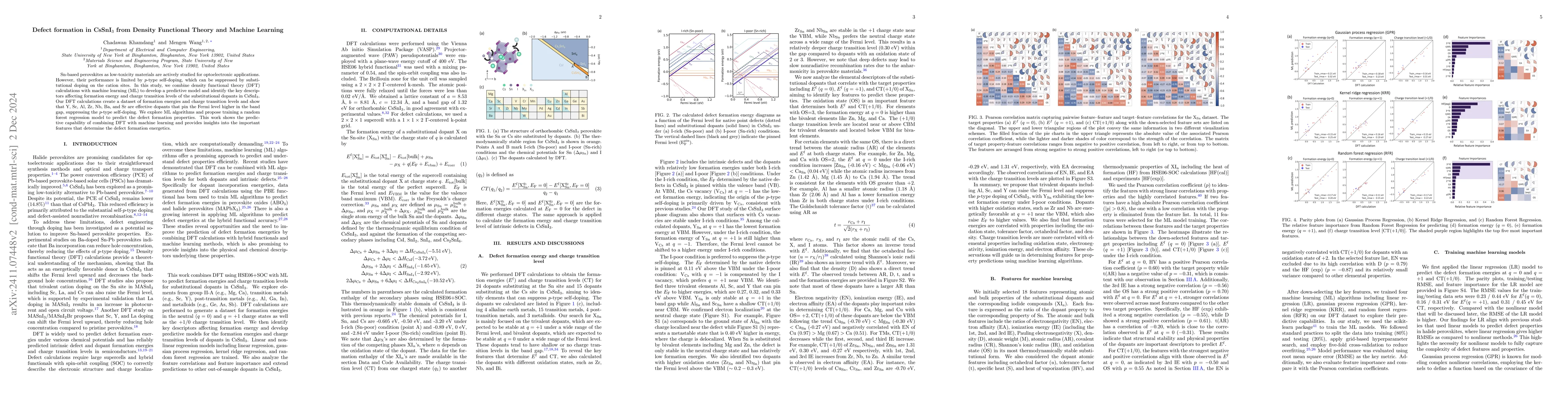 Thumbnail for Defect formation in CsSnI$_3$ from Density Functional Theory and Machine
  Learning