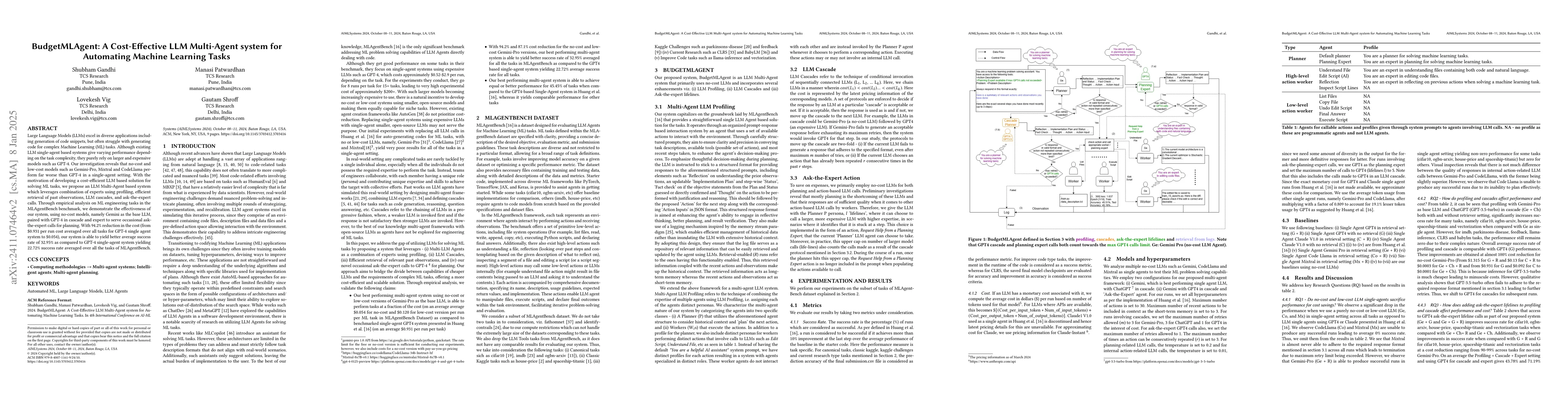 Thumbnail for BudgetMLAgent: A Cost-Effective LLM Multi-Agent system for Automating
  Machine Learning Tasks