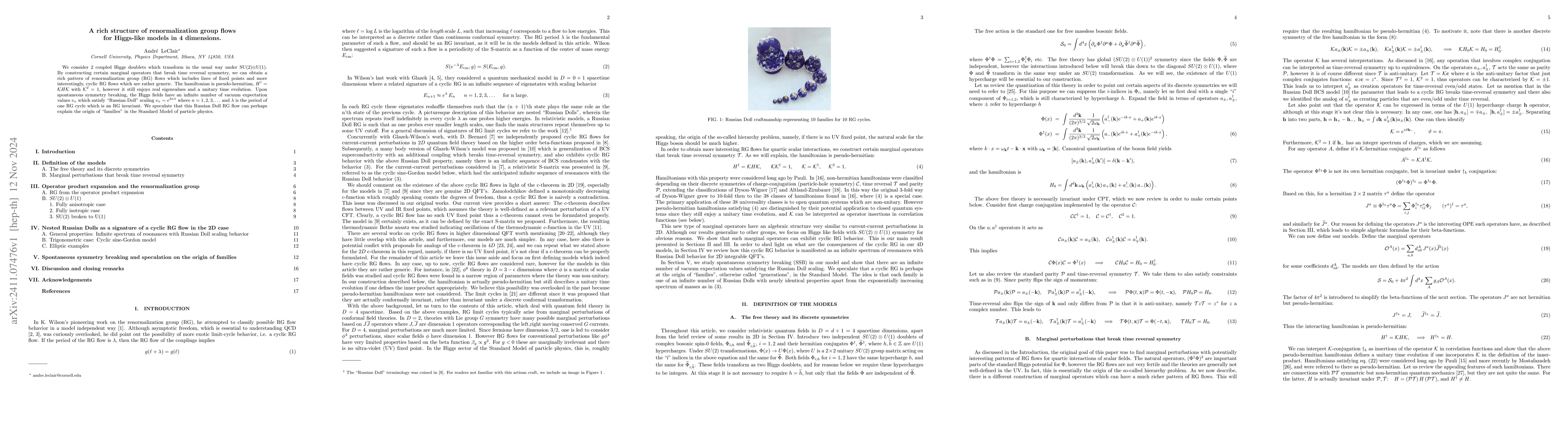 Thumbnail for A rich structure of renormalization group flows for Higgs-like models in
  4 dimensions