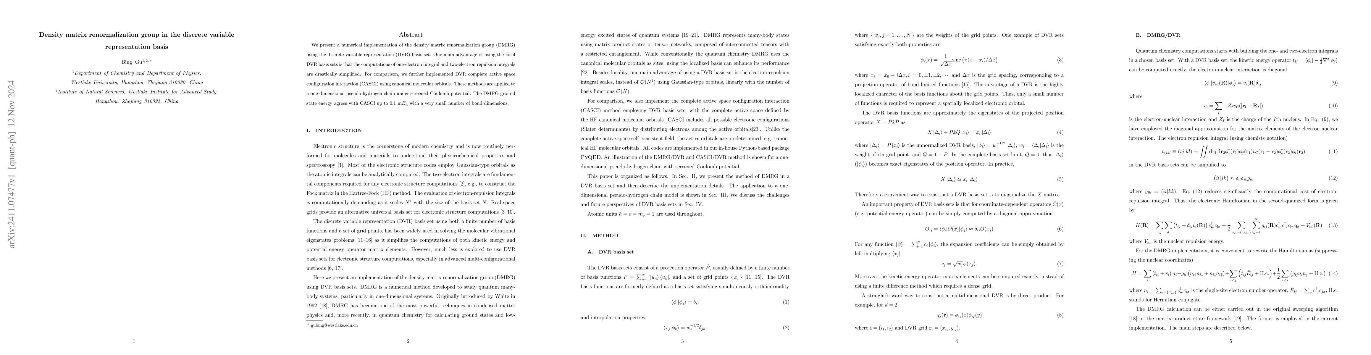 Thumbnail for Density matrix renormalization group in the discrete variable
  representation basis
