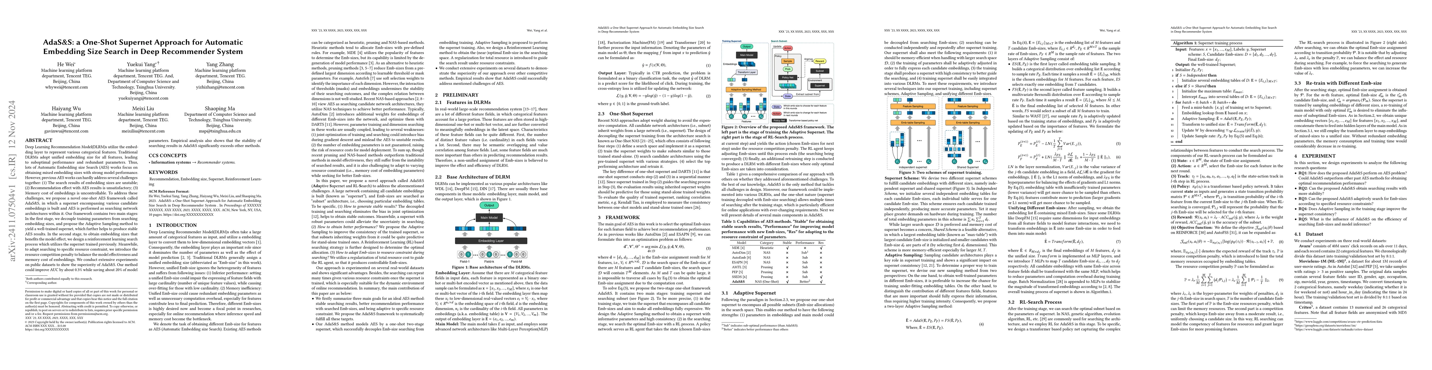 Thumbnail for AdaS&S: a One-Shot Supernet Approach for Automatic Embedding Size Search
  in Deep Recommender System