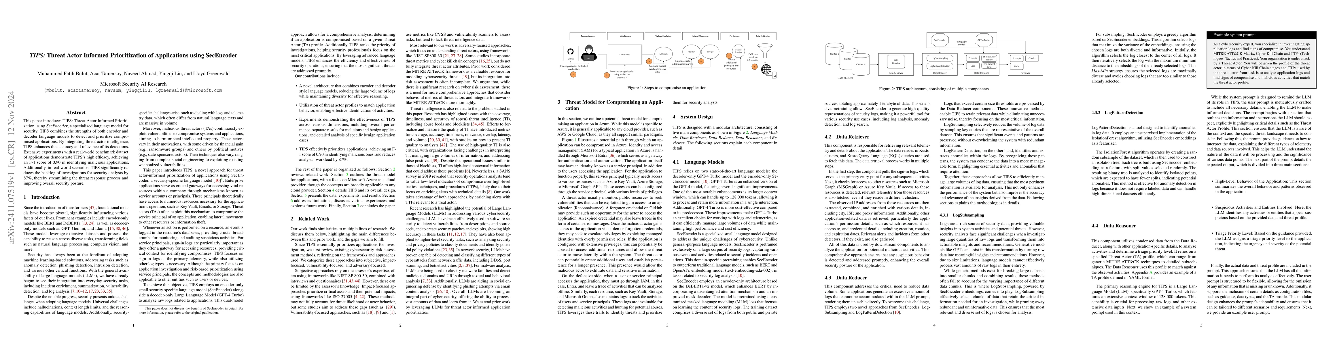 Thumbnail for TIPS: Threat Actor Informed Prioritization of Applications using
  SecEncoder