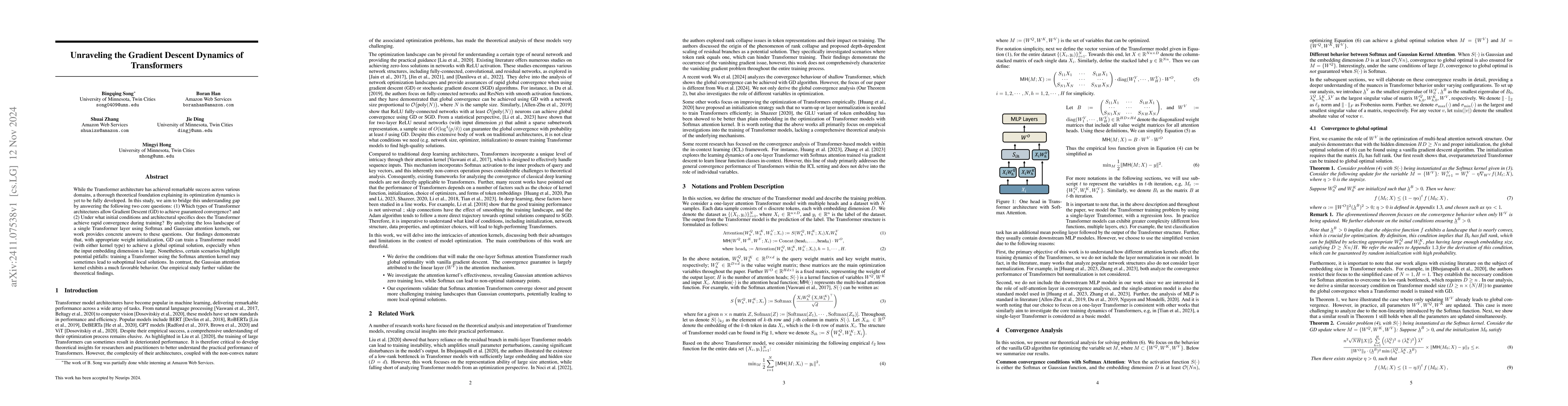 Thumbnail for Unraveling the Gradient Descent Dynamics of Transformers
