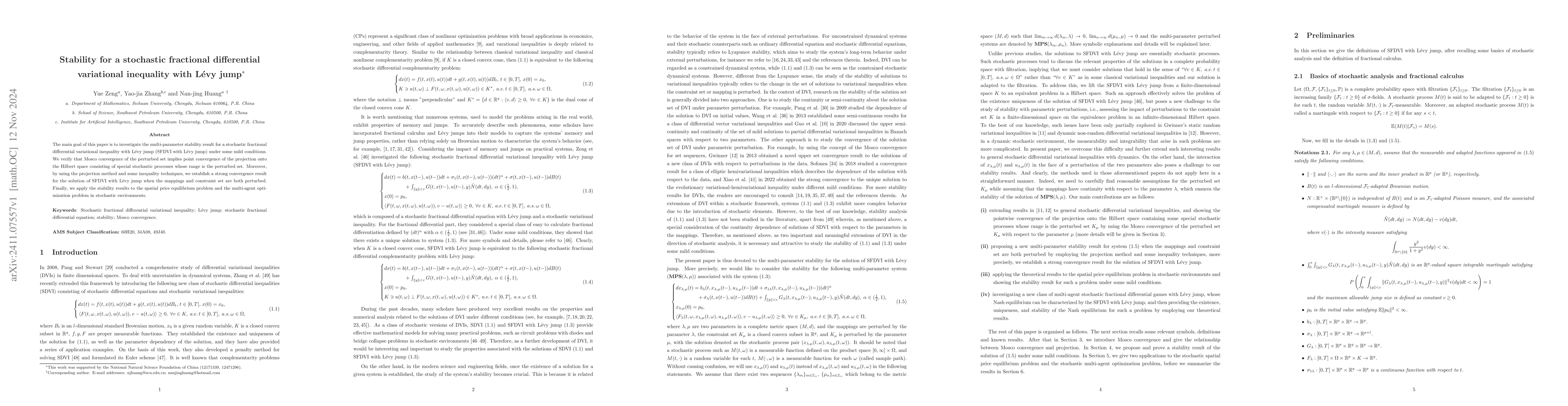 Thumbnail for Stability for a stochastic fractional differential variational
  inequality with Lévy jump