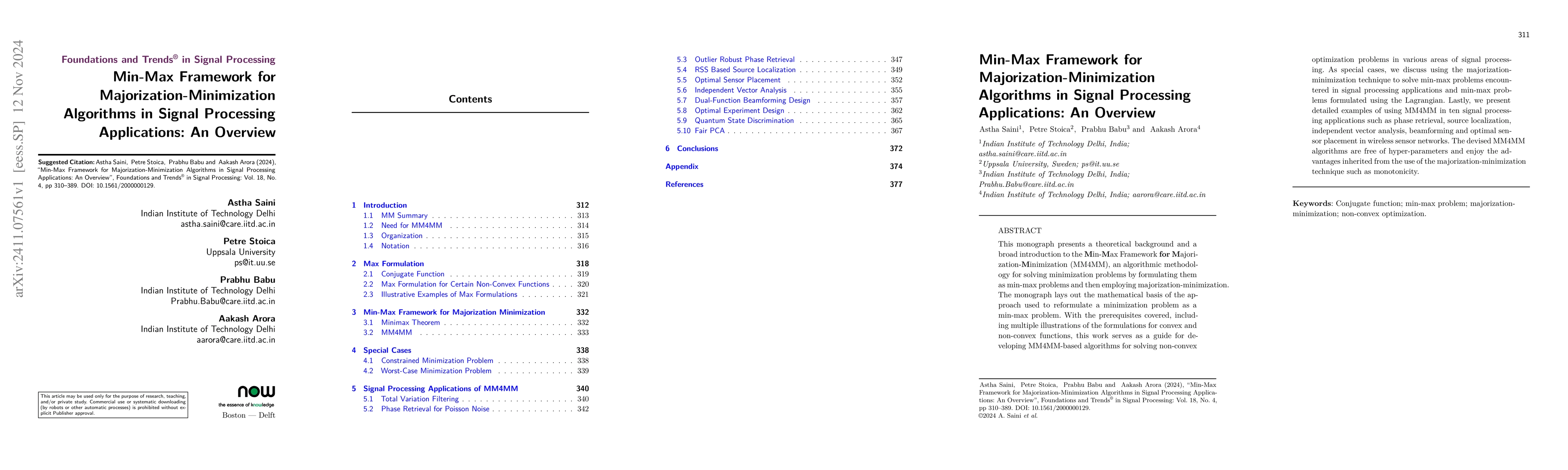 Thumbnail for Min-Max Framework for Majorization-Minimization Algorithms in Signal
  Processing Applications: An Overview