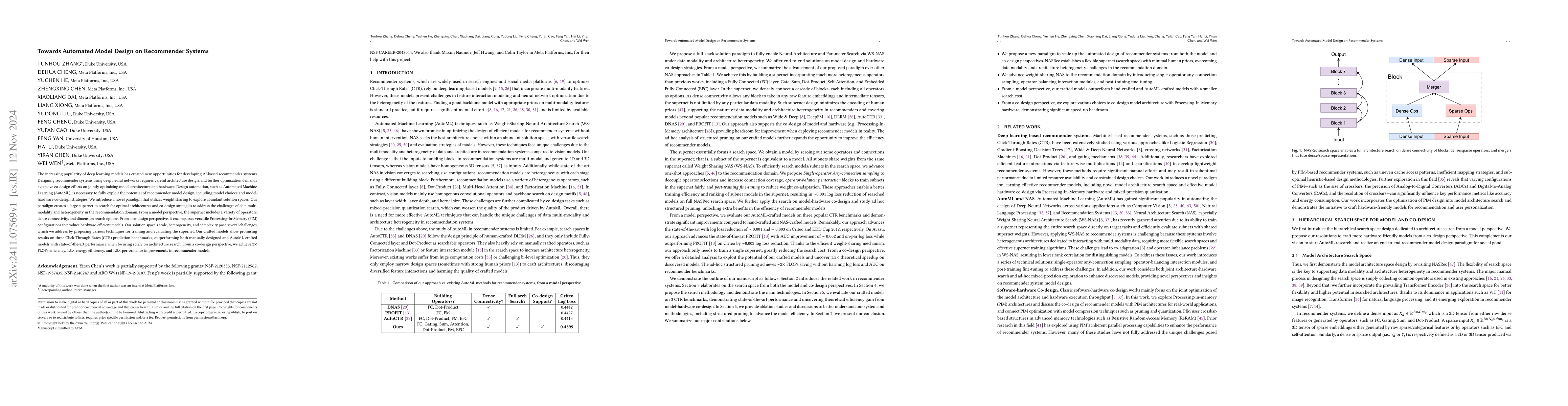 Thumbnail for Towards Automated Model Design on Recommender Systems
