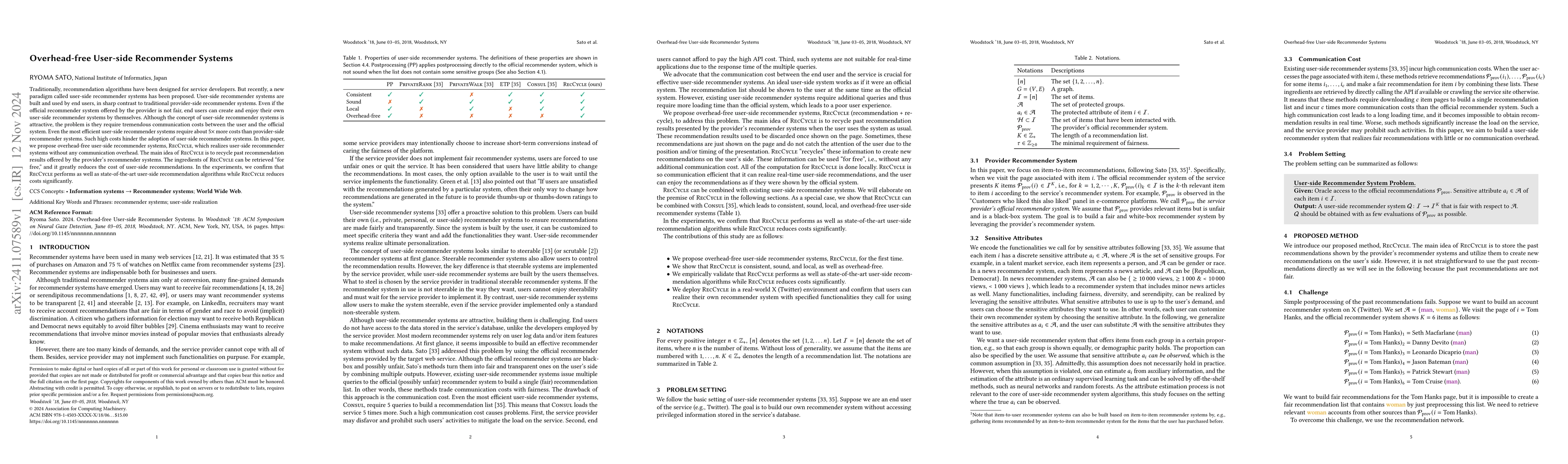 Thumbnail for Overhead-free User-side Recommender Systems