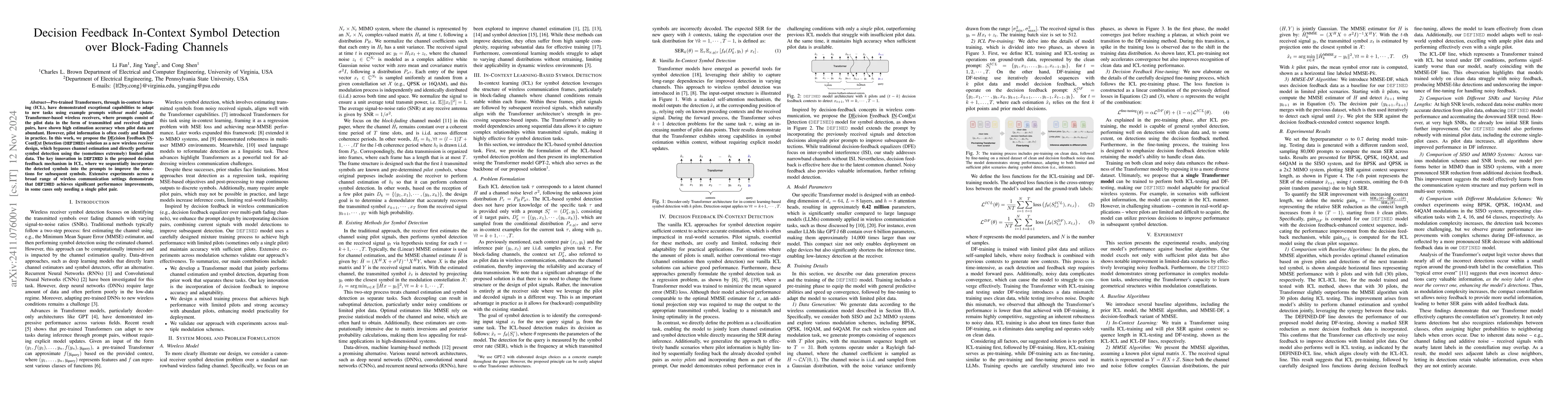 Thumbnail for Decision Feedback In-Context Symbol Detection over Block-Fading Channels