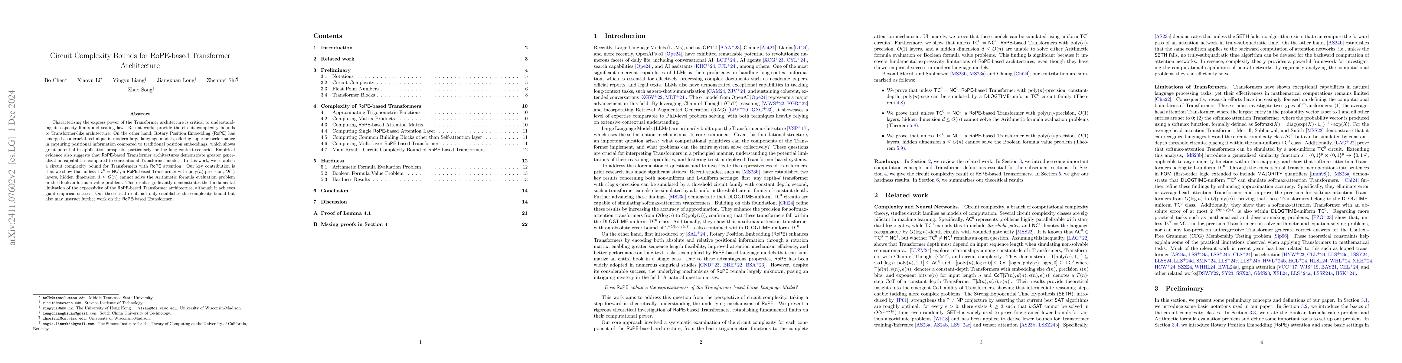 Thumbnail for Circuit Complexity Bounds for RoPE-based Transformer Architecture