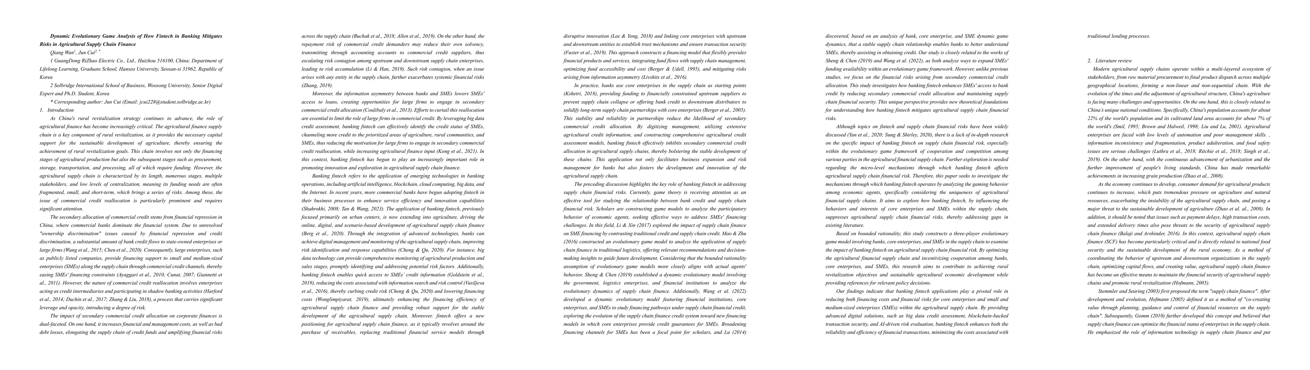Thumbnail for Dynamic Evolutionary Game Analysis of How Fintech in Banking Mitigates
  Risks in Agricultural Supply Chain Finance