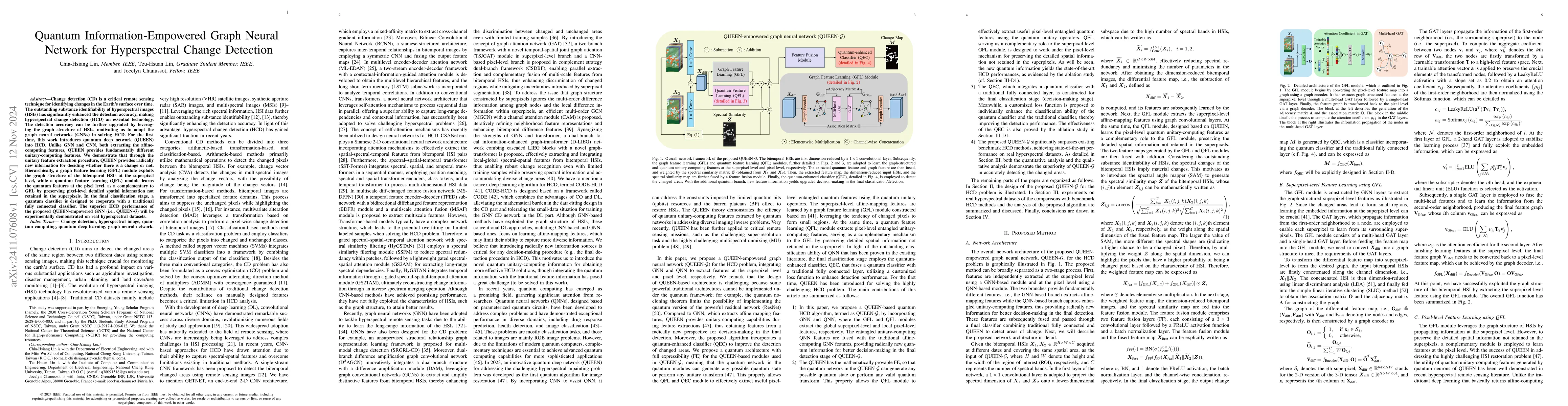 Thumbnail for Quantum Information-Empowered Graph Neural Network for Hyperspectral
  Change Detection