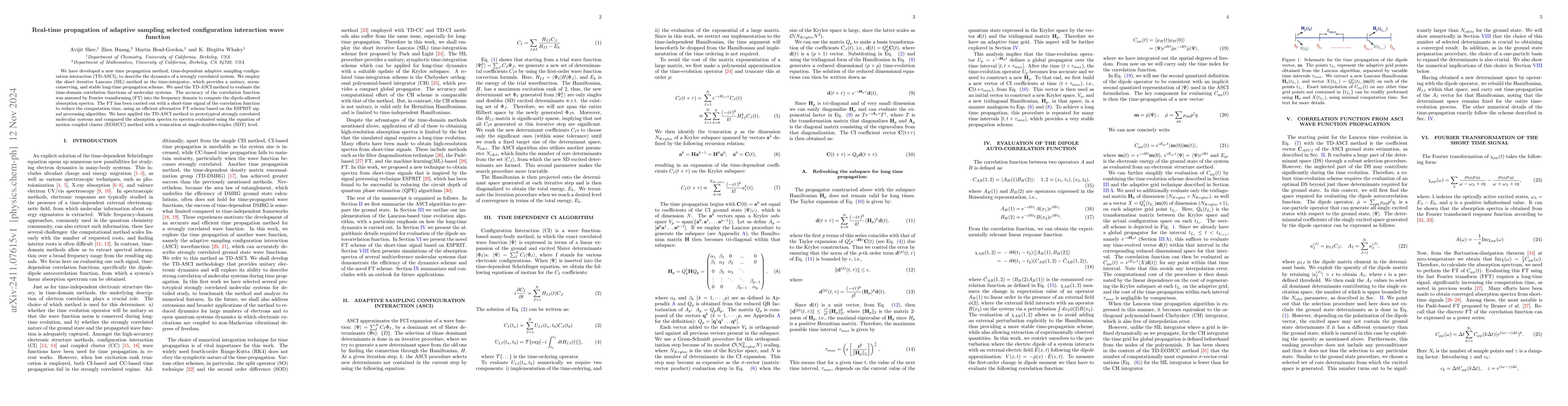 Thumbnail for Real-time propagation of adaptive sampling selected configuration
  interaction wave function