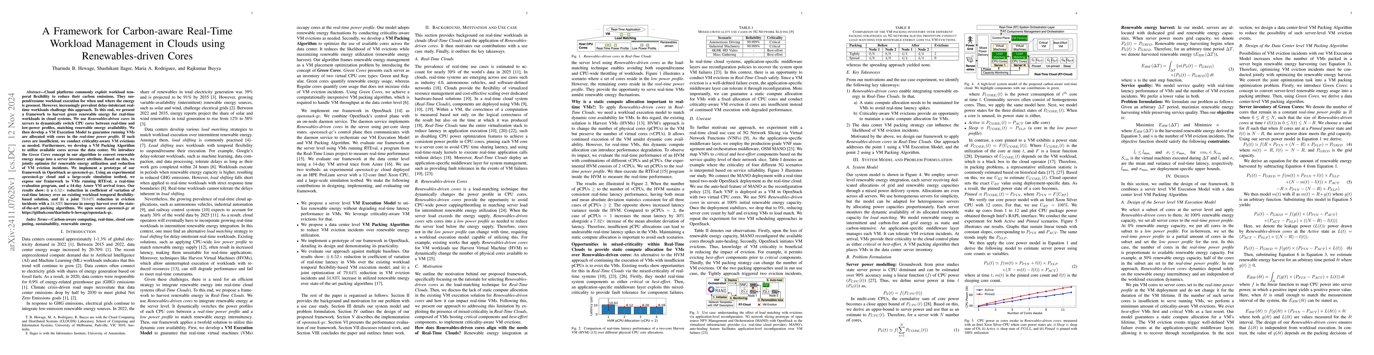 Thumbnail for A Framework for Carbon-aware Real-Time Workload Management in Clouds
  using Renewables-driven Cores