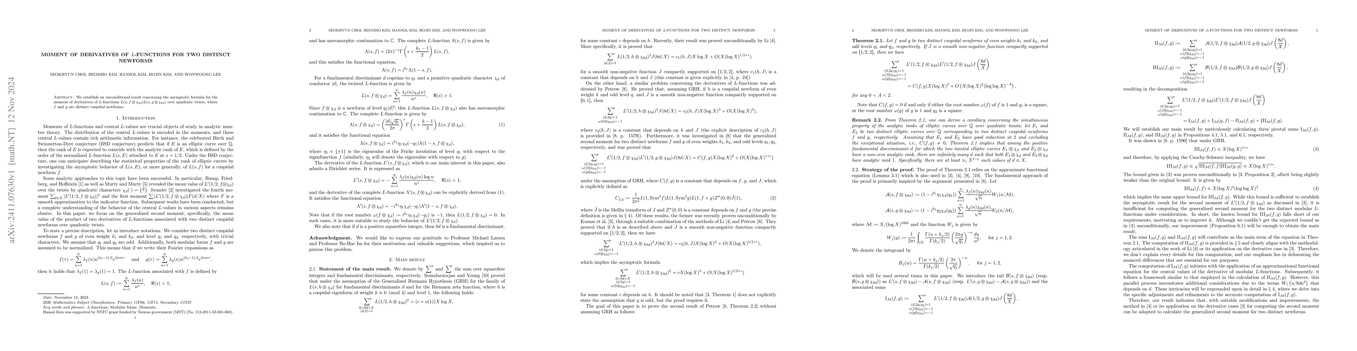Thumbnail for Moment of derivatives of L-functions for two distinct newforms