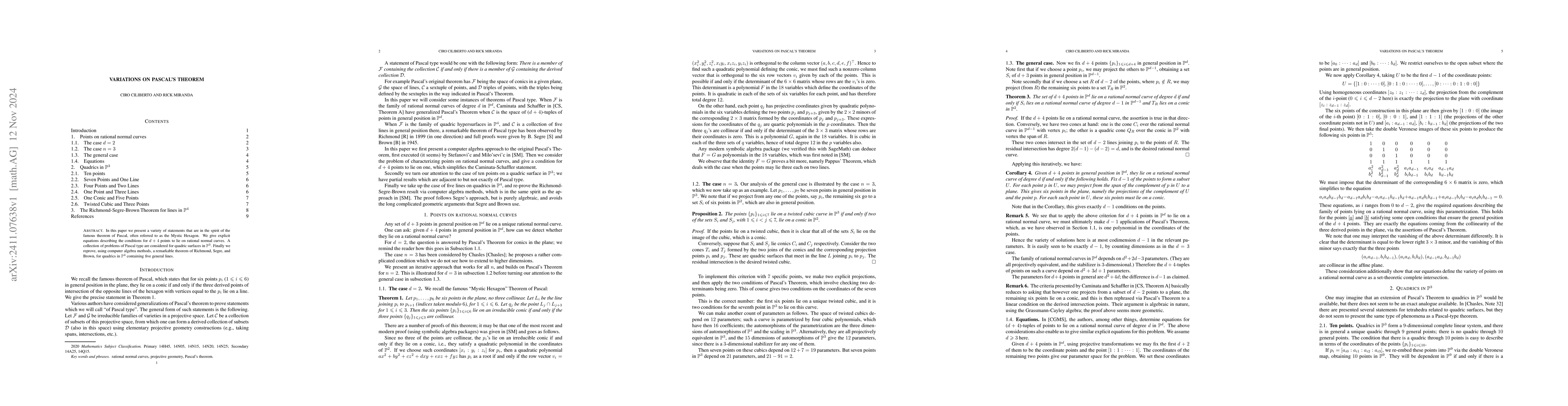 Thumbnail for Variations on Pascal's Theorem