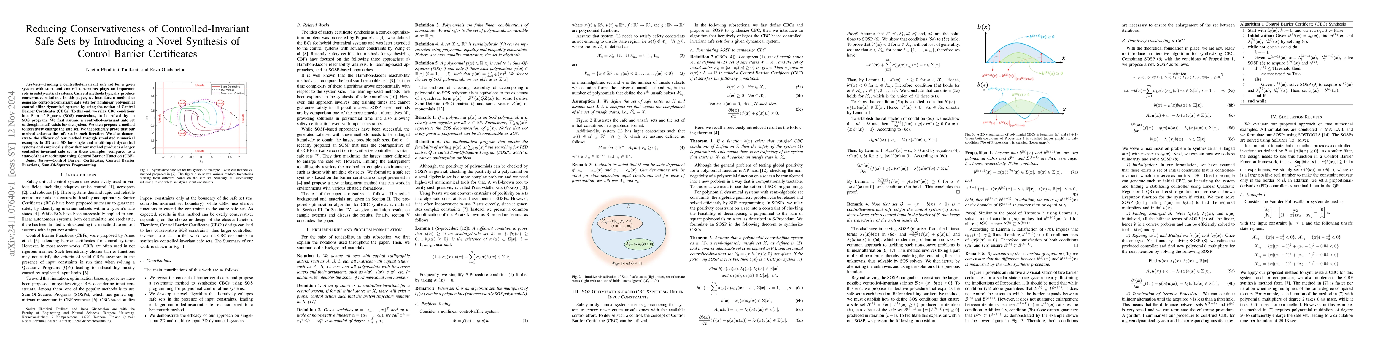 Thumbnail for Reducing Conservativeness of Controlled-Invariant Safe Sets by
  Introducing a Novel Synthesis of Control Barrier Certificates