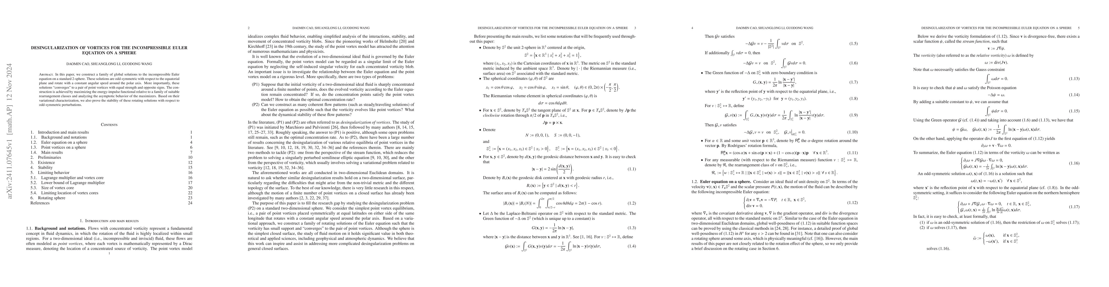 Thumbnail for Desingularization of vortices for the incompressible Euler equation on a
  sphere