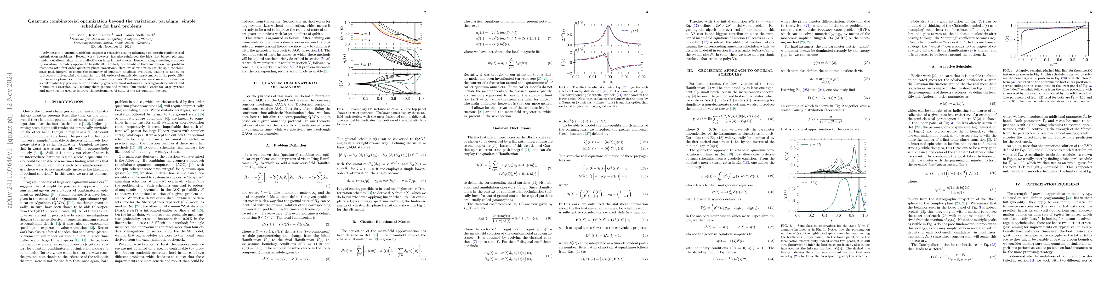 Thumbnail for Quantum combinatorial optimization beyond the variational paradigm:
  simple schedules for hard problems