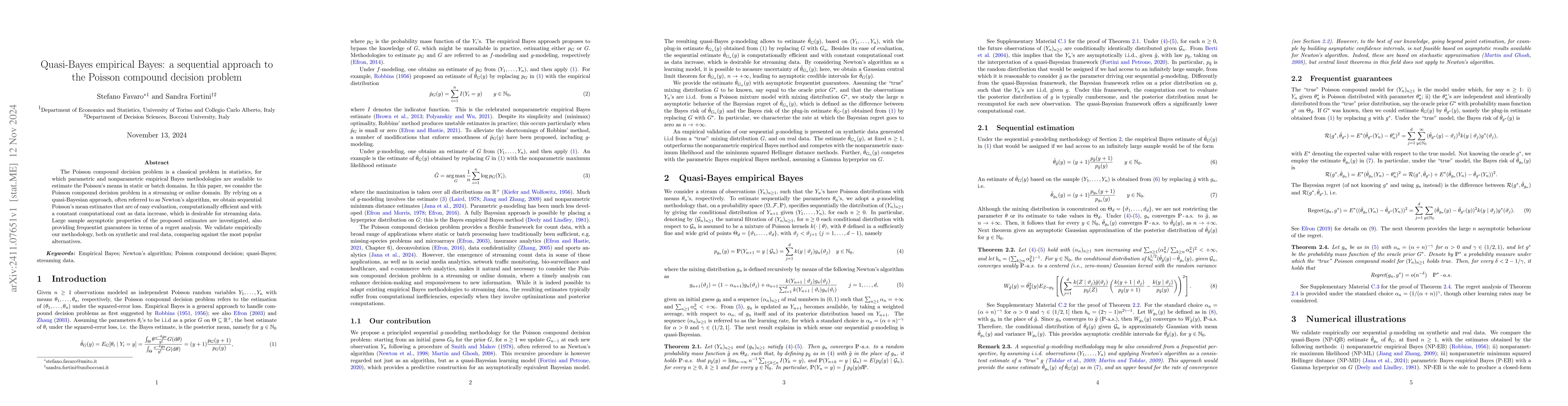 Thumbnail for Quasi-Bayes empirical Bayes: a sequential approach to the Poisson
  compound decision problem