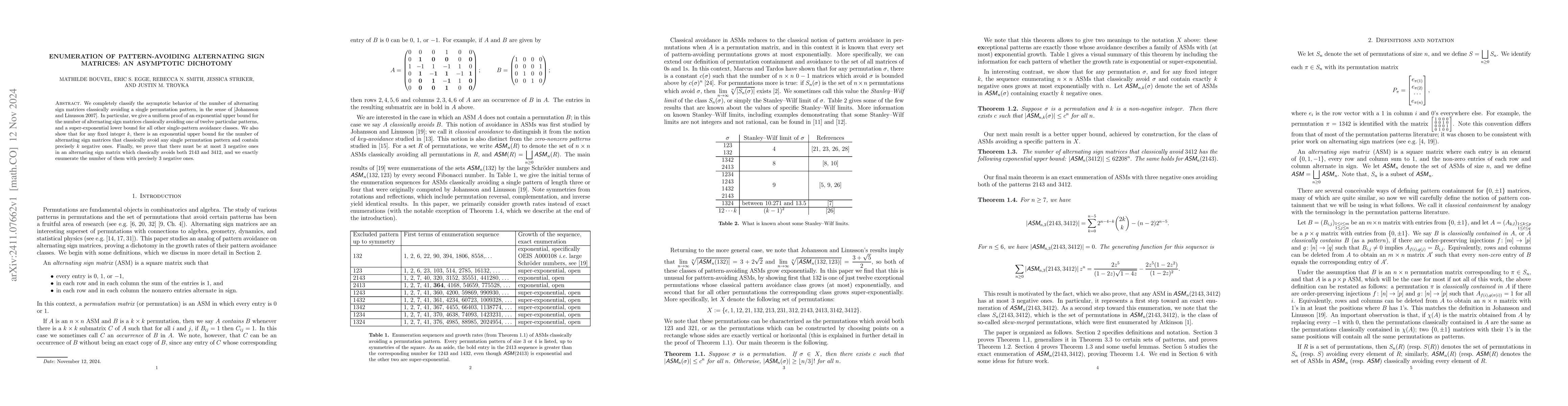 Thumbnail for Enumeration of pattern-avoiding alternating sign matrices: An asymptotic
  dichotomy