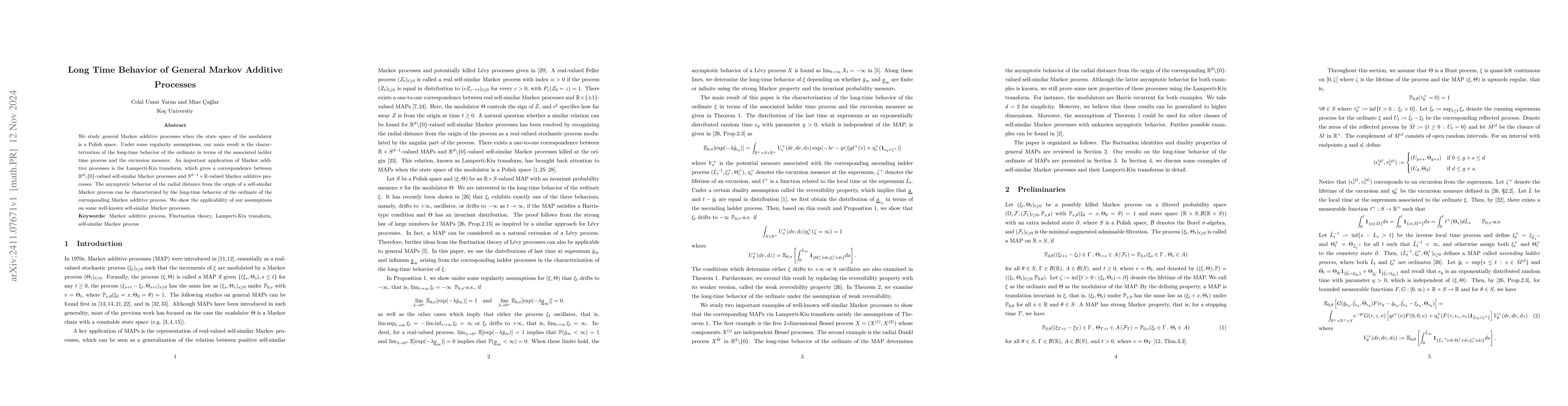 Thumbnail for Long Time Behavior of General Markov Additive Processes