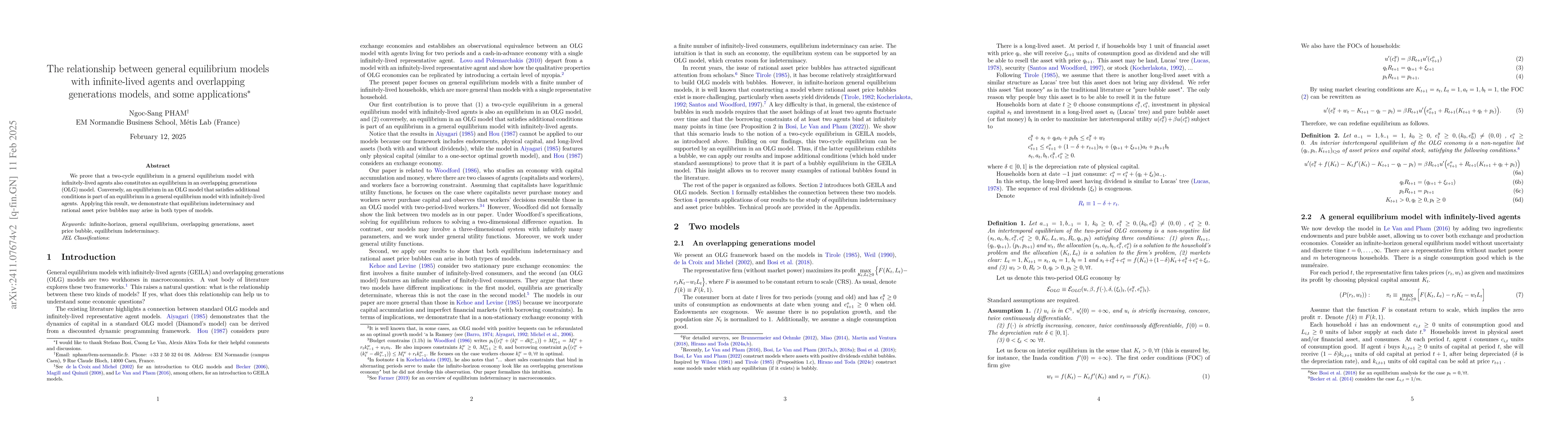 Thumbnail for The relationship between general equilibrium models with infinite-lived
  agents and overlapping generations models, and some applications