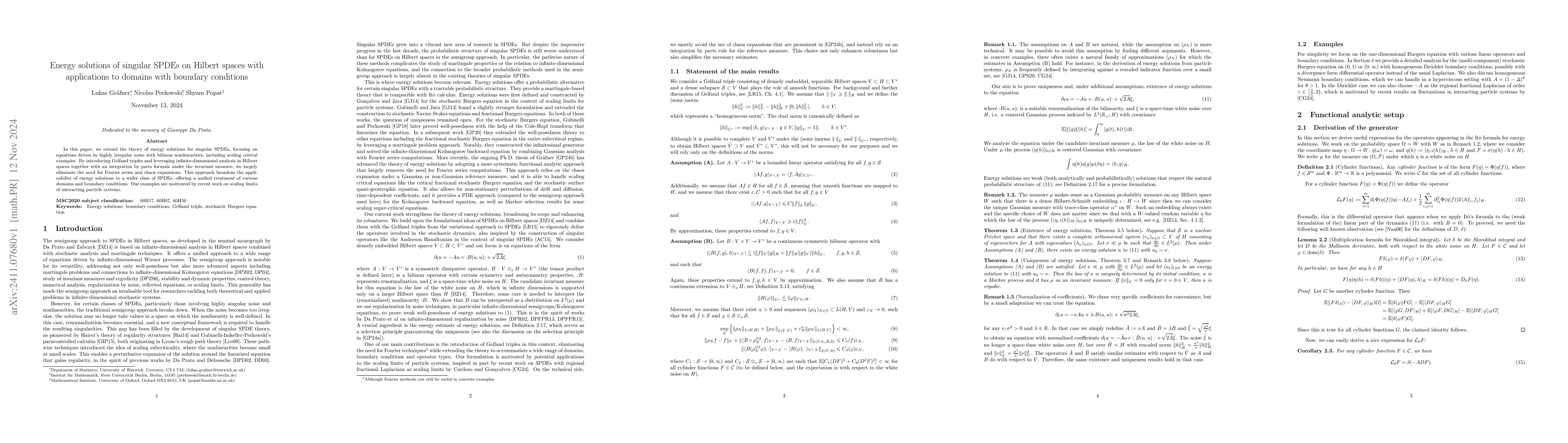 Thumbnail for Energy solutions of singular SPDEs on Hilbert spaces with applications
  to domains with boundary conditions