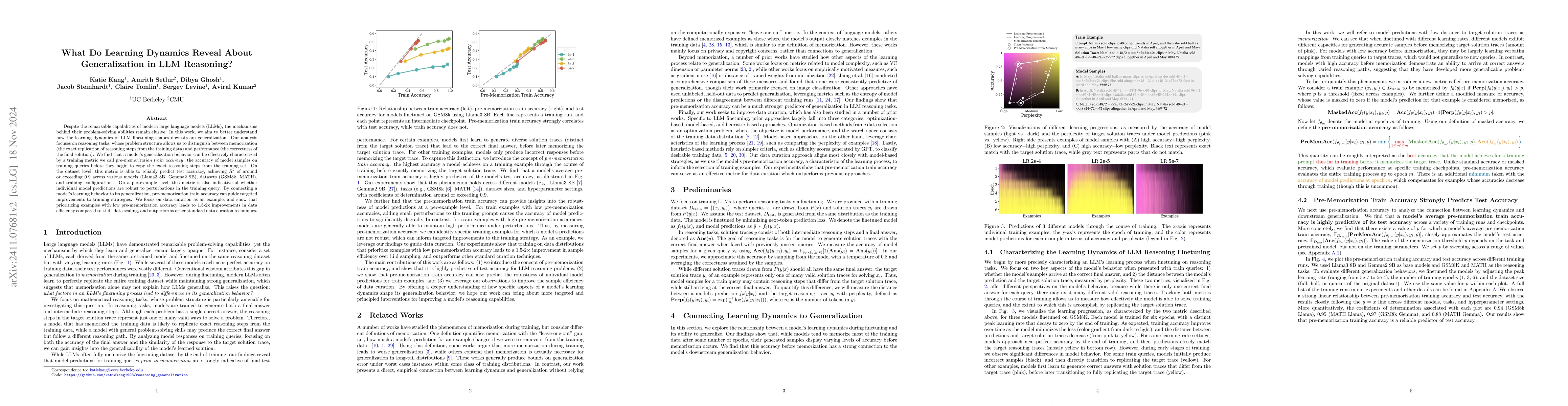 Thumbnail for What Do Learning Dynamics Reveal About Generalization in LLM Reasoning?