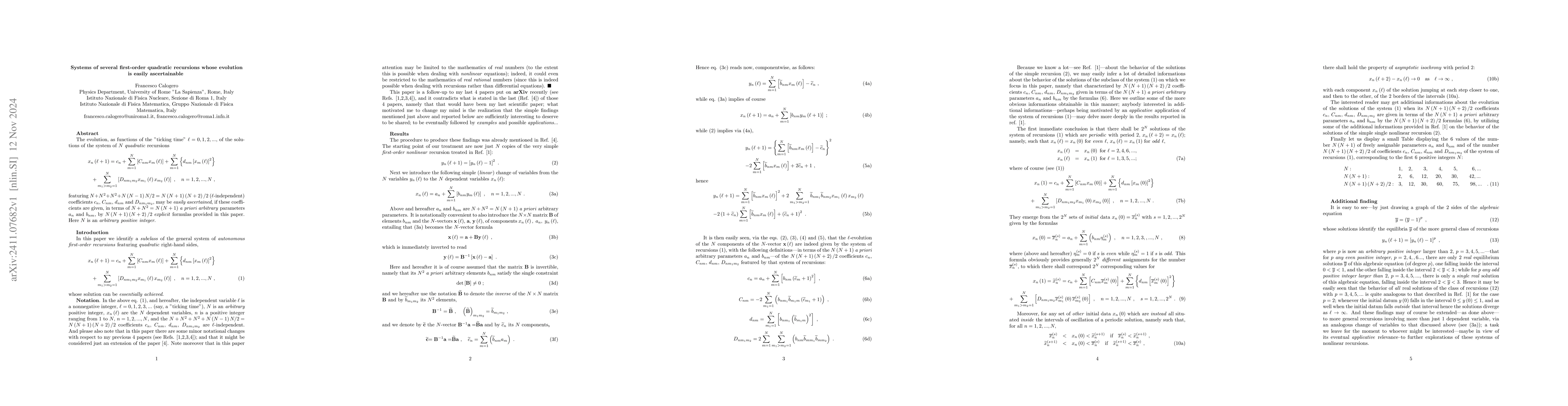 Thumbnail for Systems of several first-order quadratic recursions whose evolution is
  easily ascertainable