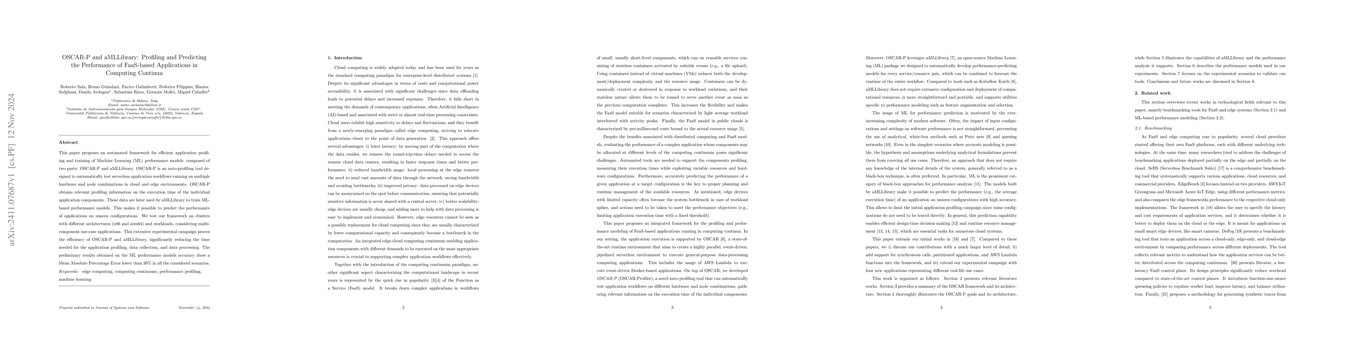Thumbnail for OSCAR-P and aMLLibrary: Profiling and Predicting the Performance of
  FaaS-based Applications in Computing Continua