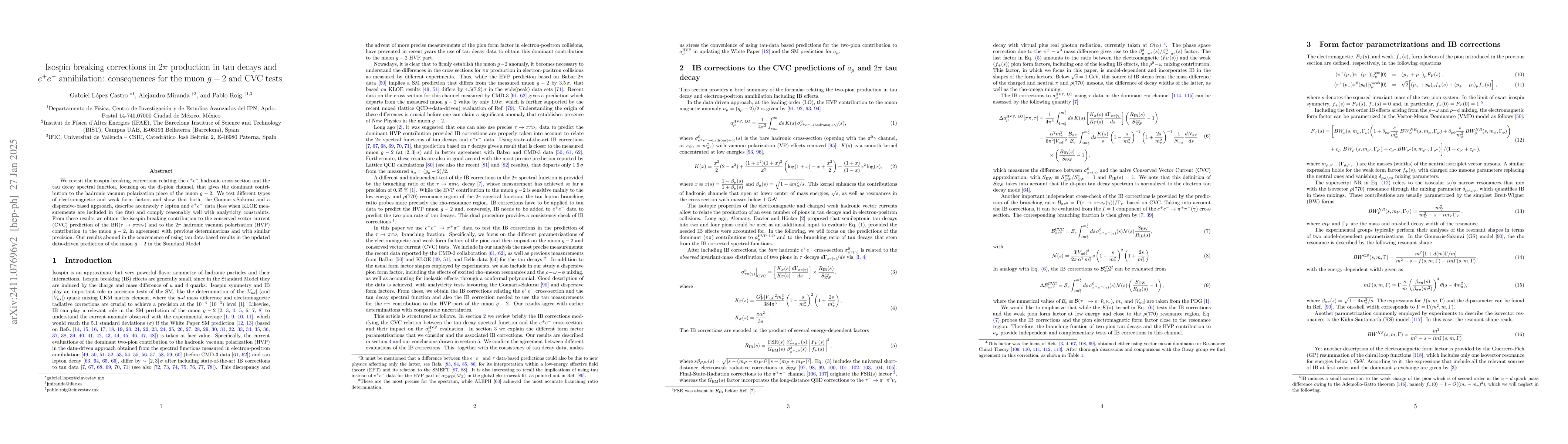 Thumbnail for Isospin breaking corrections in $2π$ production in tau decays and
  $e^+e^-$ annihilation: consequences for the muon $g-2$ and CVC tests