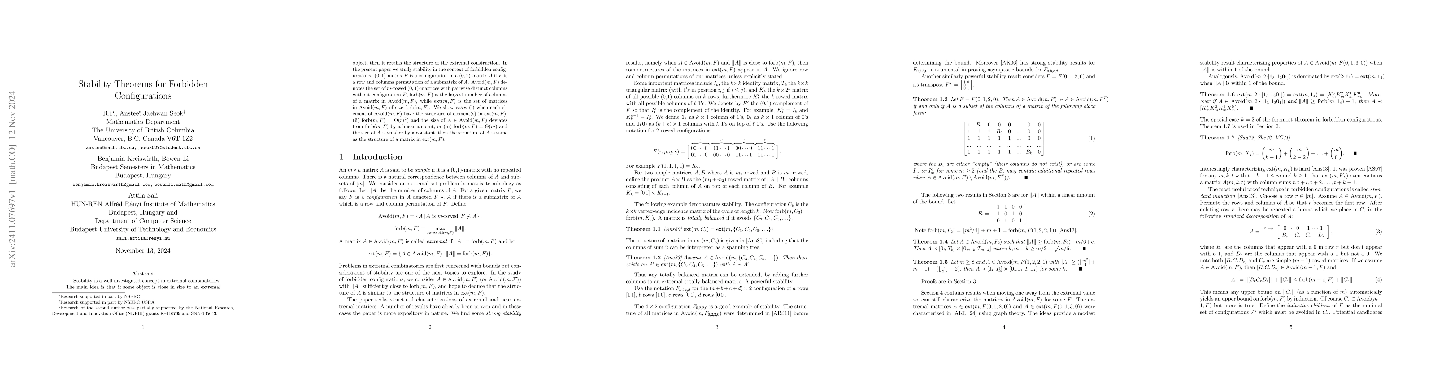 Thumbnail for Stability Theorems for Forbidden Configurations