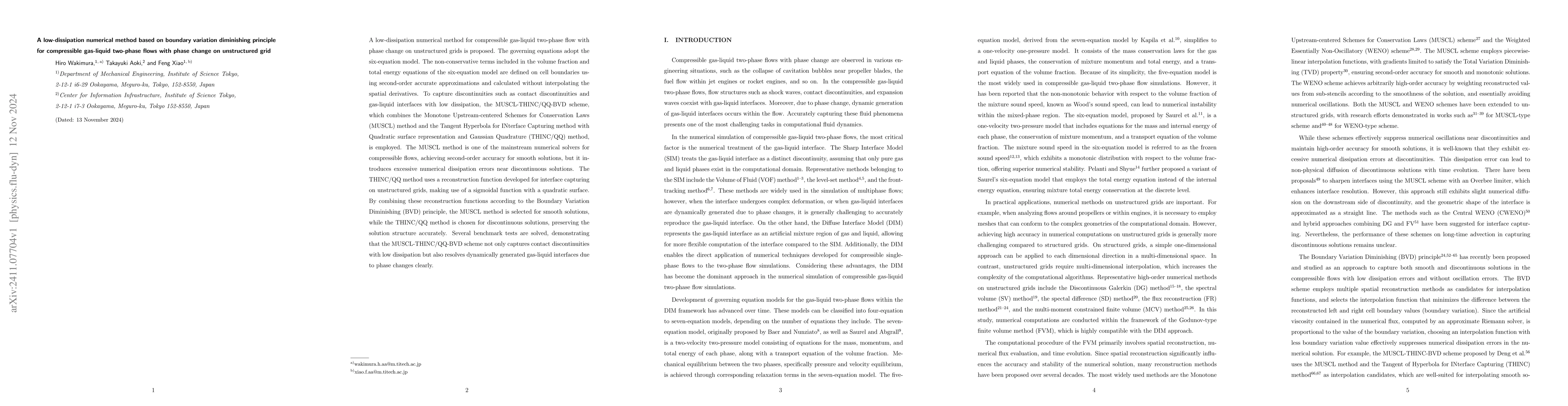 Thumbnail for A low-dissipation numerical method based on boundary variation
  diminishing principle for compressible gas-liquid two-phase flows with phase
  change on unstructured grid