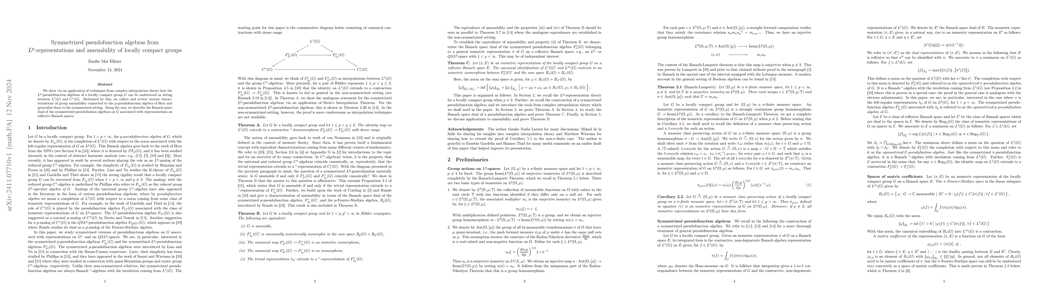 Thumbnail for Symmetrized pseudofunction algebras from $L^p$-representations and
  amenability of locally compact groups