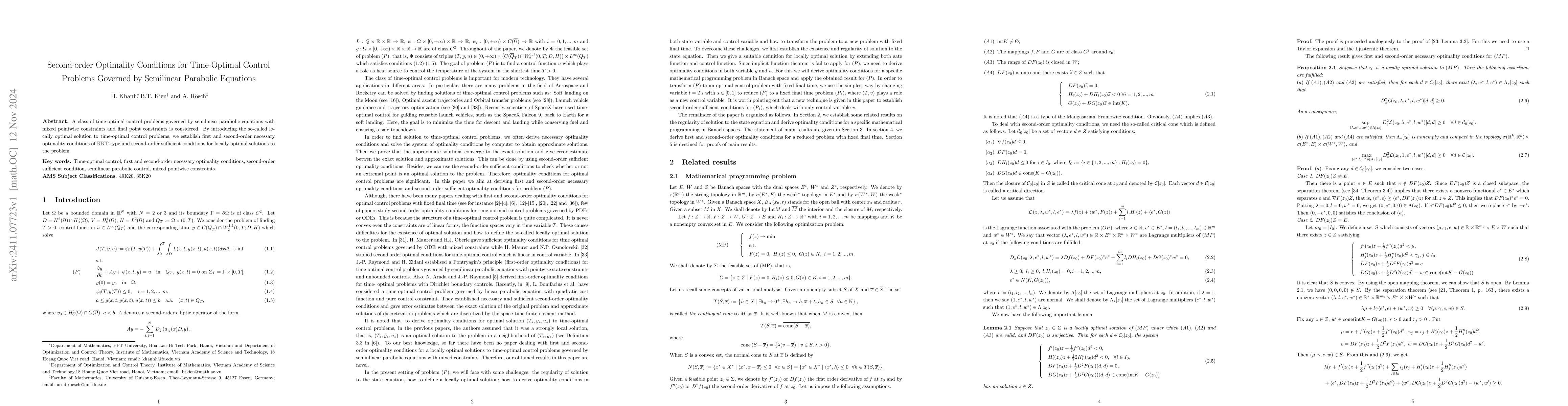Thumbnail for Second-order Optimality Conditions for Time-Optimal Control Problems
  Governed by Semilinear Parabolic Equations