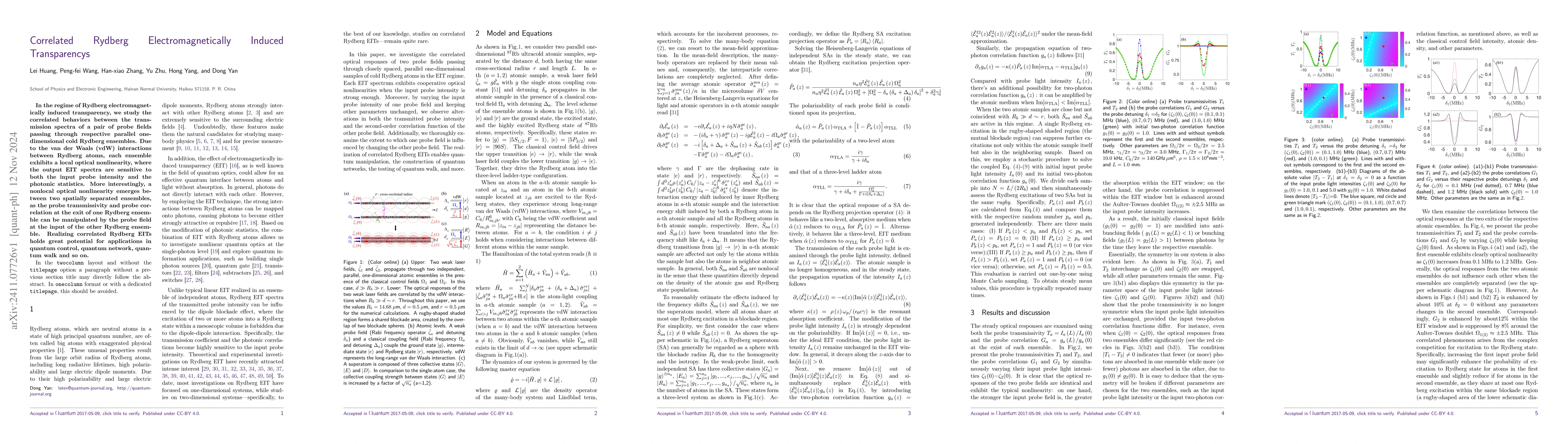 Thumbnail for Correlated Rydberg Electromagnetically Induced Transparencys