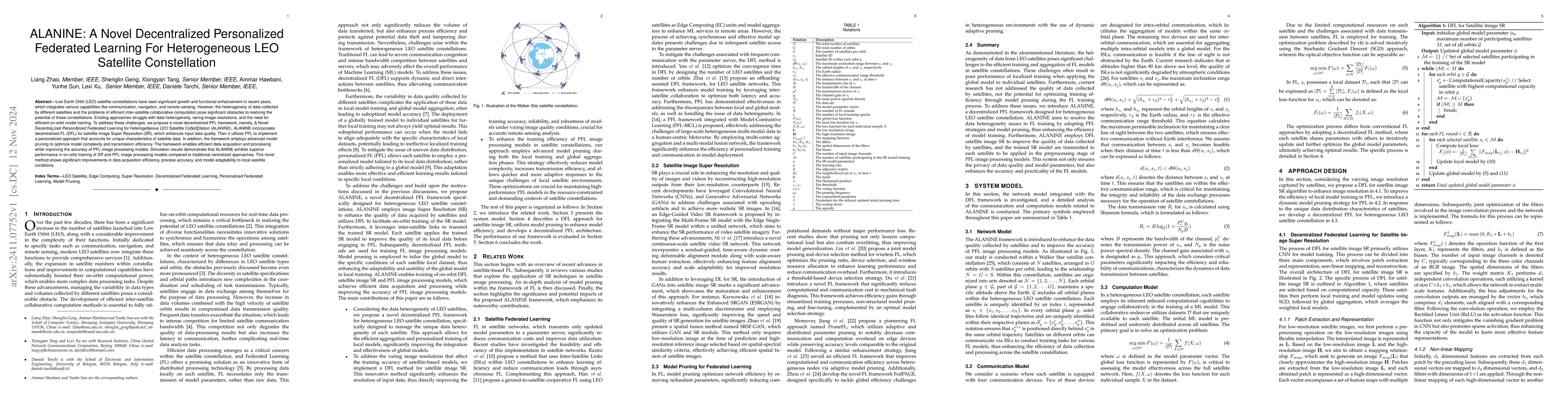 Thumbnail for ALANINE: A Novel Decentralized Personalized Federated Learning For
  Heterogeneous LEO Satellite Constellation