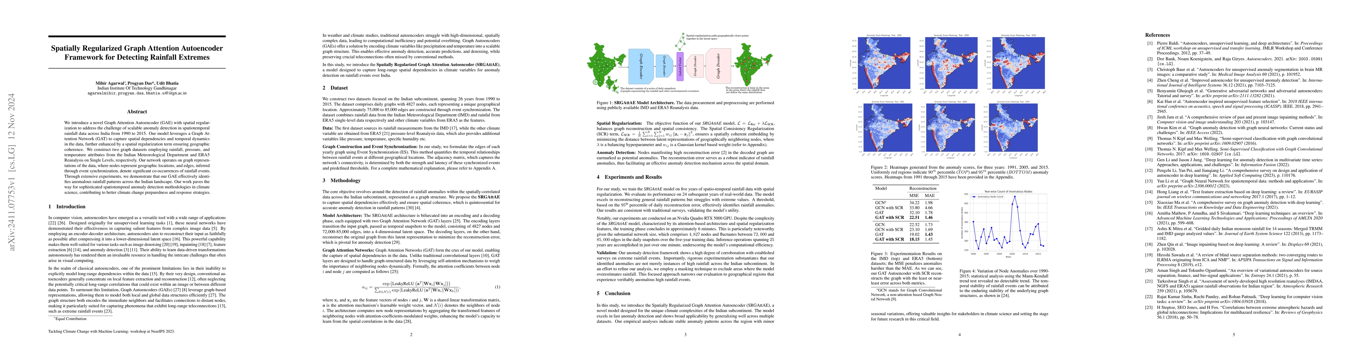Thumbnail for Spatially Regularized Graph Attention Autoencoder Framework for
  Detecting Rainfall Extremes